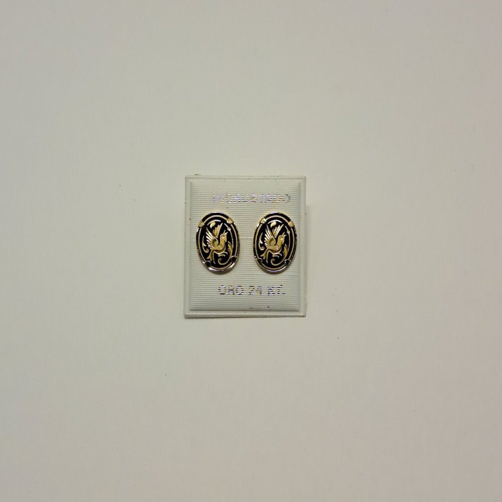 Vintage Damascene Incrustado Oro 24 Karat Gold Earrings